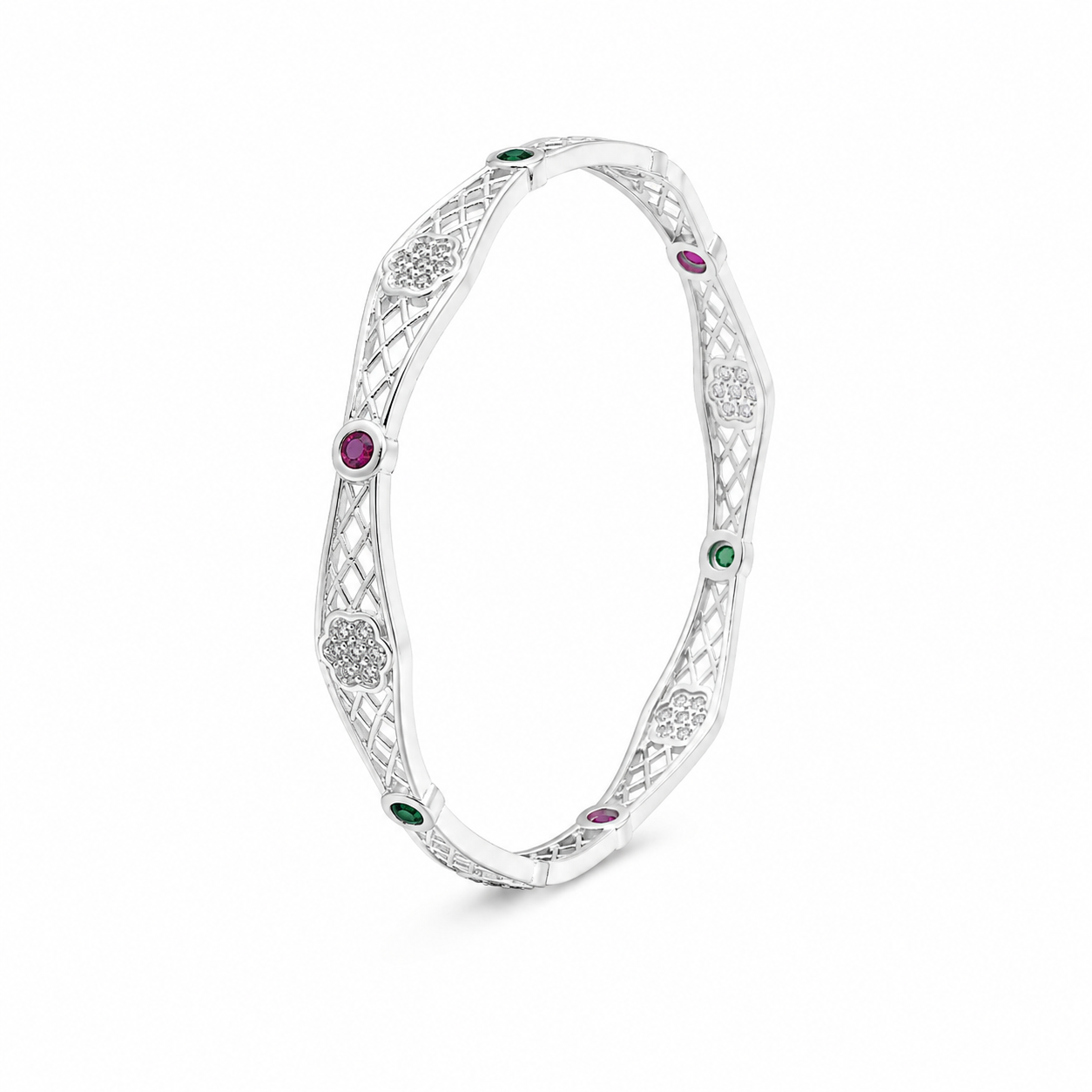Multicolor Pattern Silver Bangle – OYA by Gemkara view 3