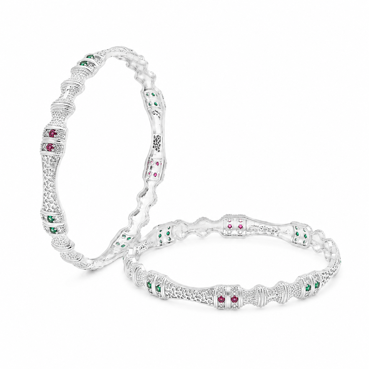 Multicolor Stone Silver Bangle – OYA by Gemkara view 3