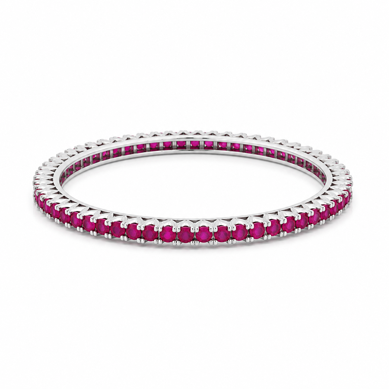 Pink Stone Silver Tennis Bangle – OYA by Gemkara view 1
