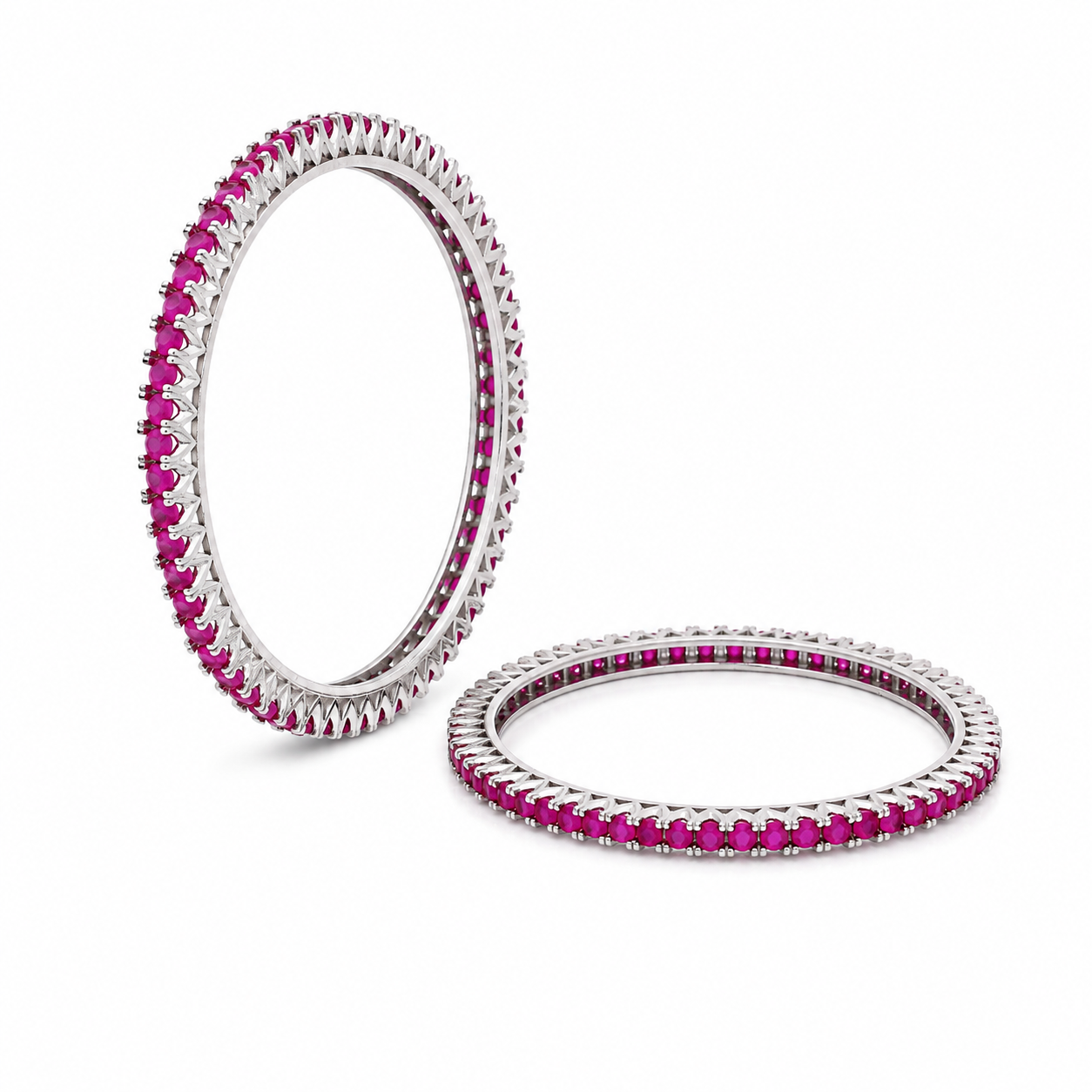 Pink Stone Silver Tennis Bangle – OYA by Gemkara view 2