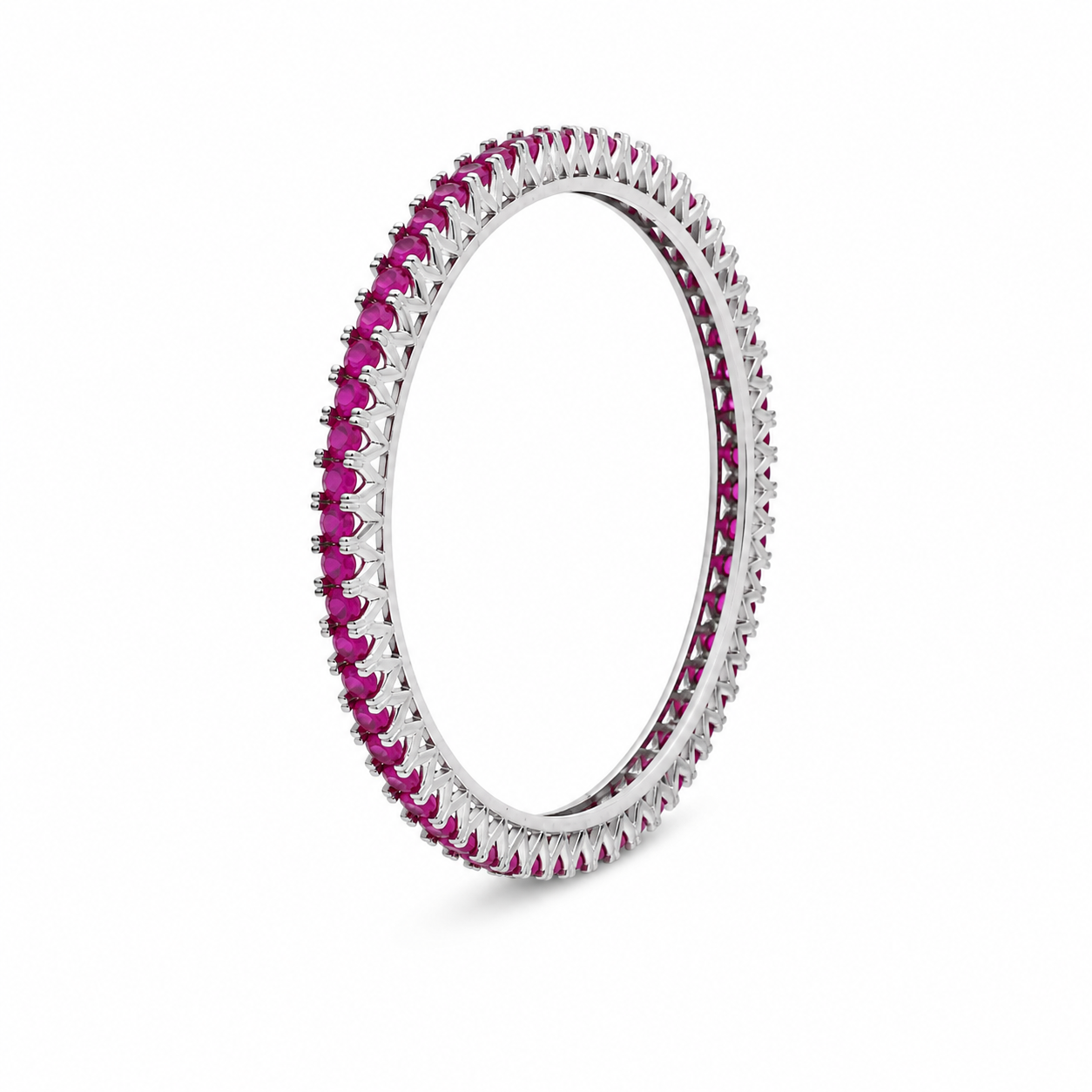 Pink Stone Silver Tennis Bangle – OYA by Gemkara view 3