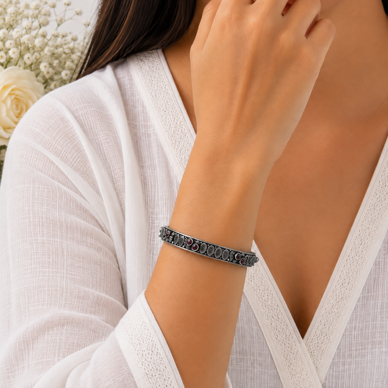 Oxidized Silver Ruby Bangle preview