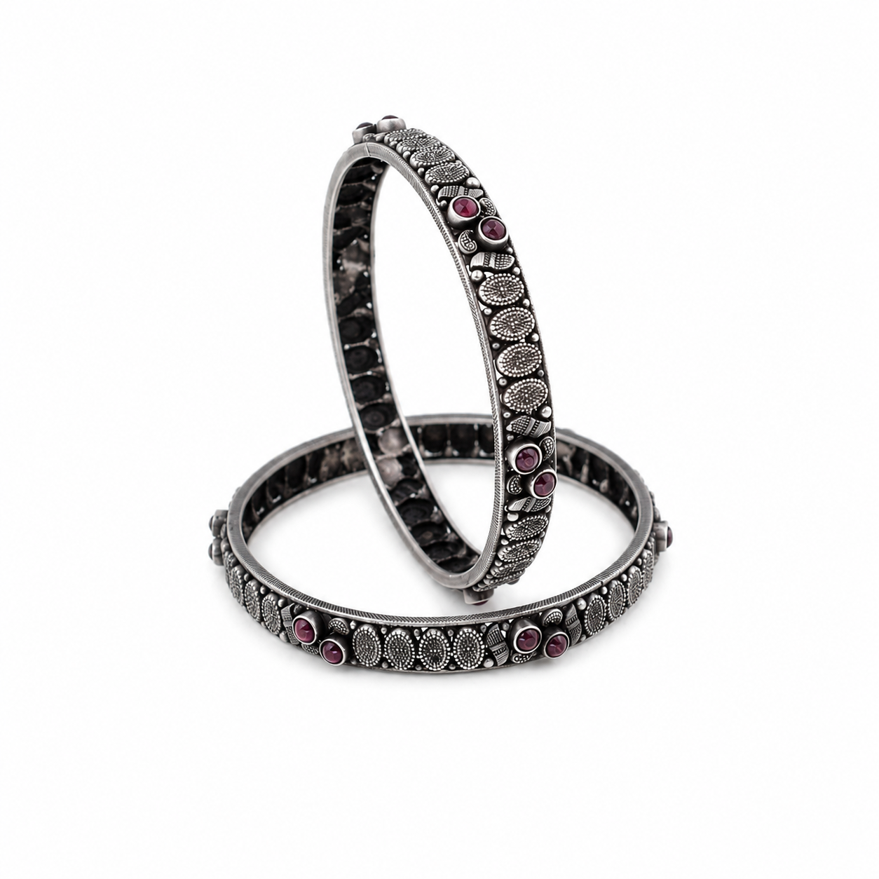 Oxidized Silver Ruby Bangle