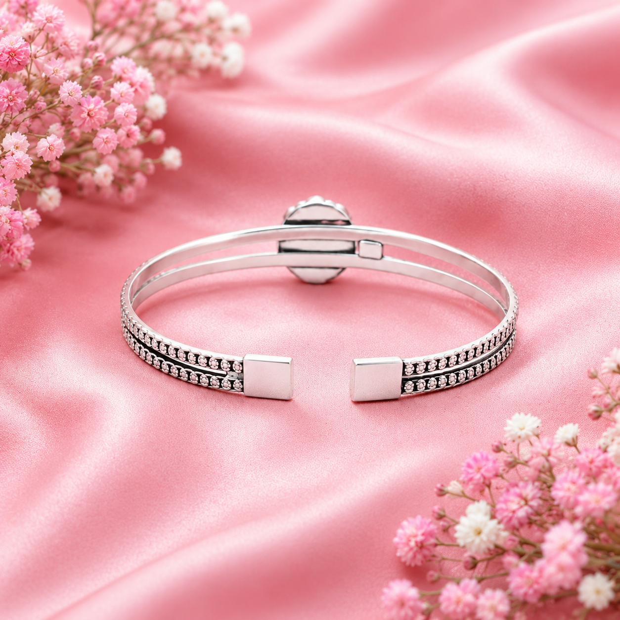 Ruby Flower Kada – 925 Sterling Silver – OYA by Gemkara view 3