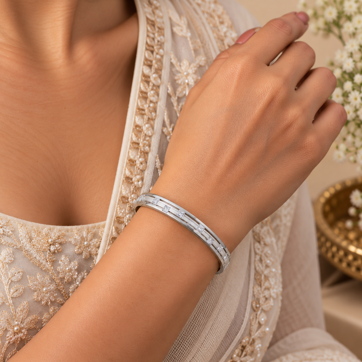 Square Spark Kada – 925 Sterling Silver – OYA by Gemkara view 2