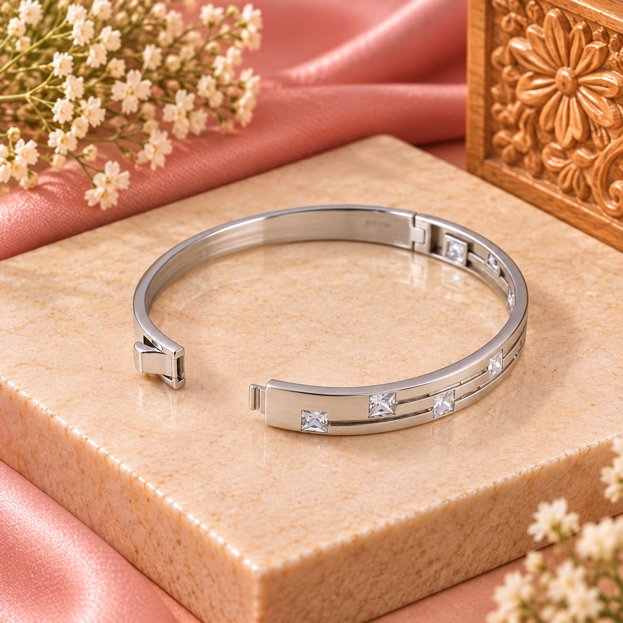Square Spark Kada – 925 Sterling Silver – OYA by Gemkara view 3
