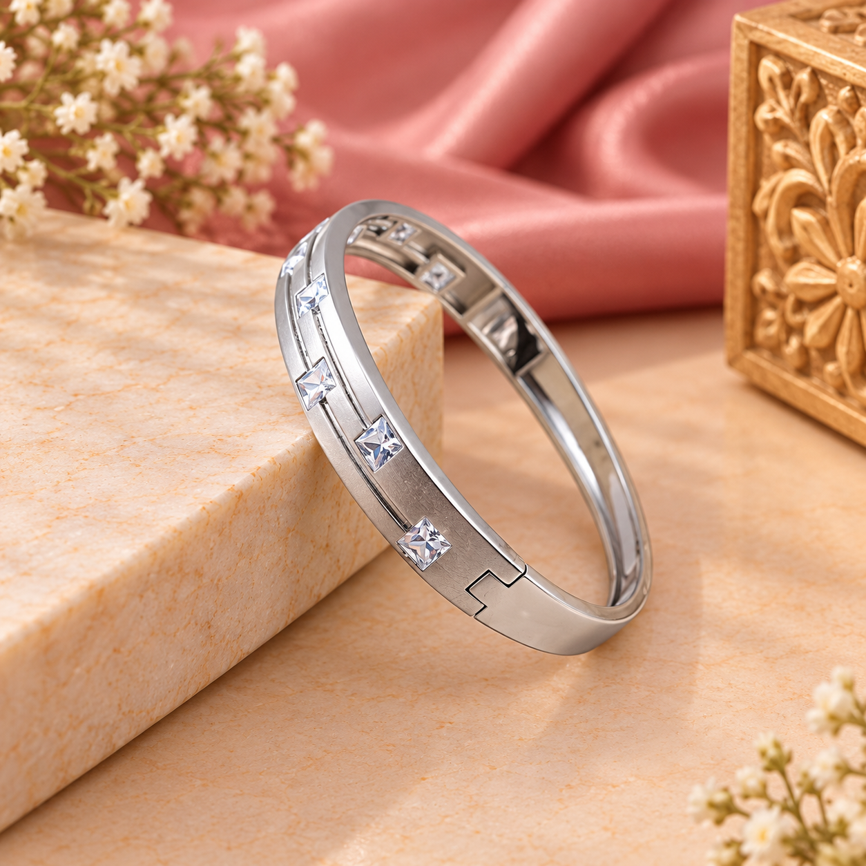 Square Spark Kada – 925 Sterling Silver – OYA by Gemkara view 4
