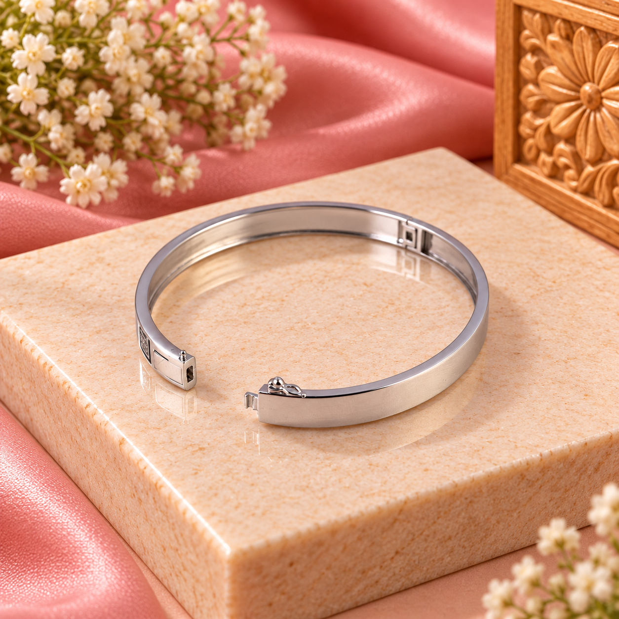 Oxidized Greek Key Kada – 925 Sterling Silver – OYA by Gemkara view 3