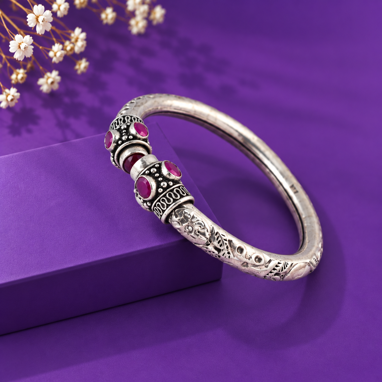 Oxidized Ruby Heritage Kada – 925 Sterling Silver – OYA by Gemkara view 3