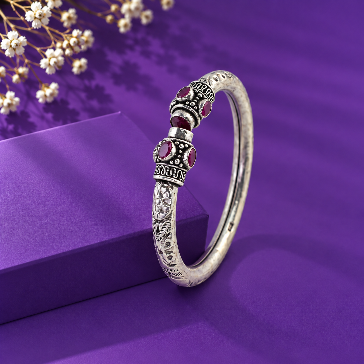 Oxidized Ruby Heritage Kada – 925 Sterling Silver – OYA by Gemkara view 4