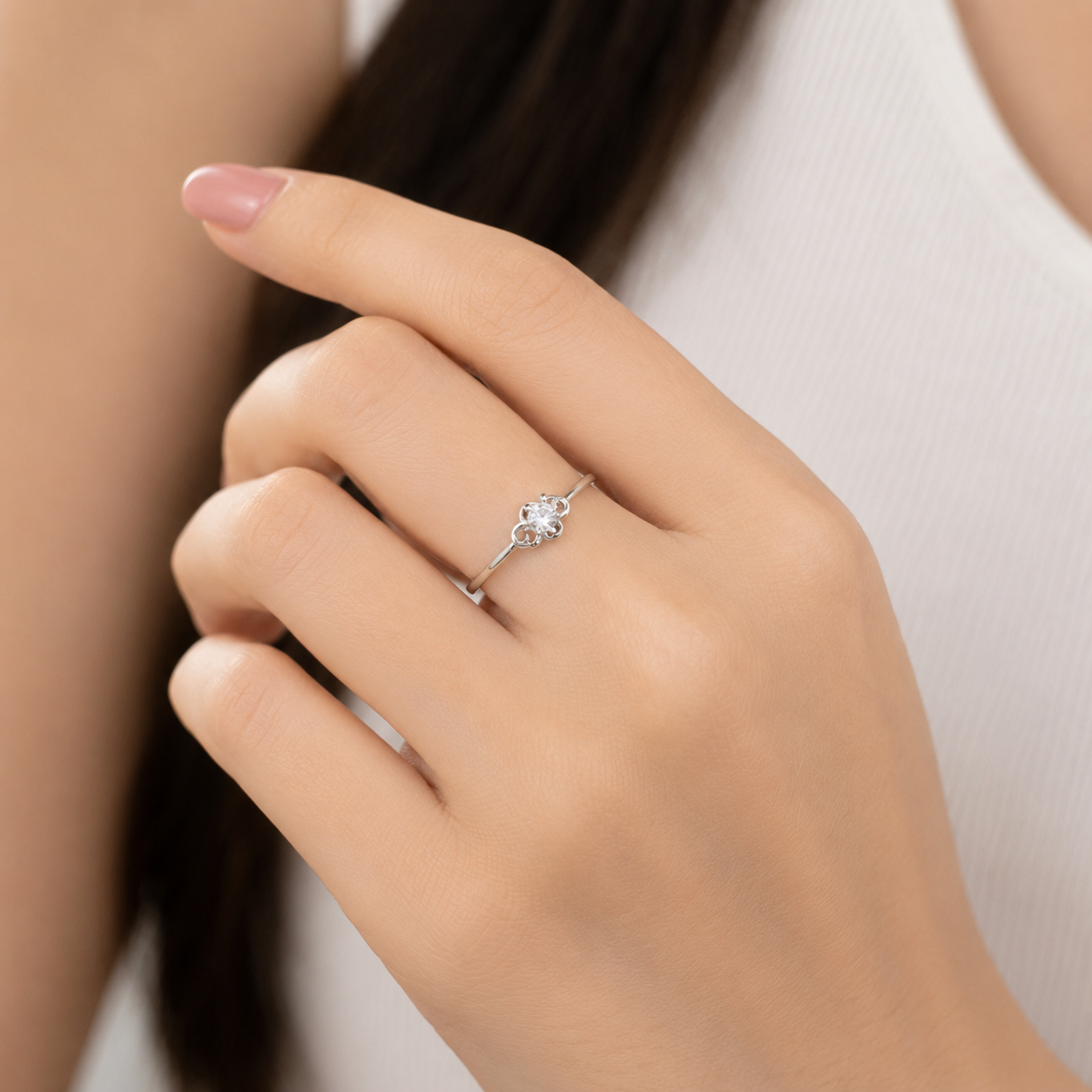 Scroll Solitaire Ring – 925 Sterling Silver – OYA by Gemkara view 2