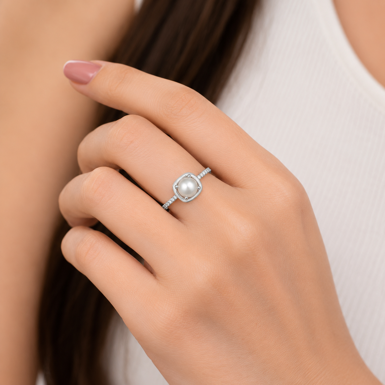 Cushion Pearl Ring – 925 Sterling Silver – OYA by Gemkara view 2