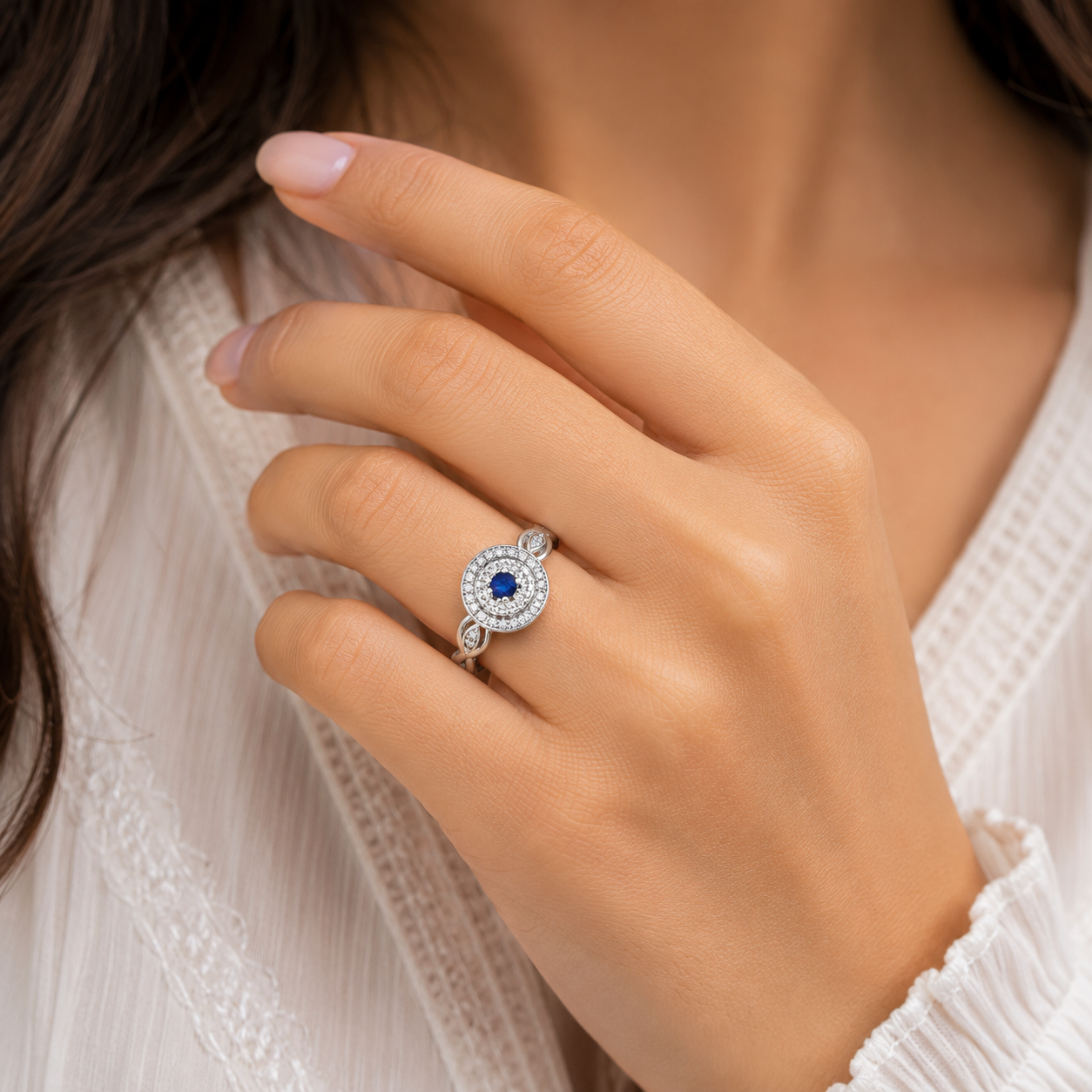 Blue Halo Ring – 925 Sterling Silver – OYA by Gemkara view 2