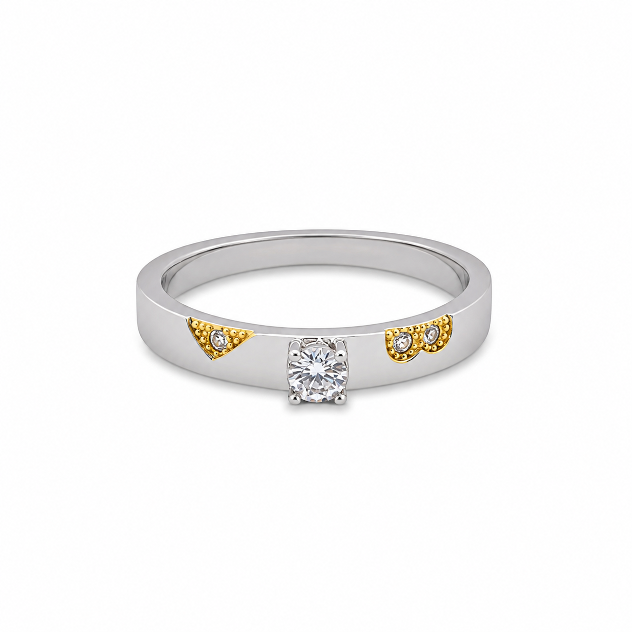 Solitaire Ring with Two-Tone – 925 Sterling Silver – OYA by Gemkara view 1