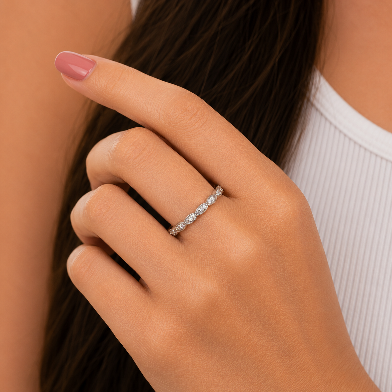 Marquise Diamond Band Ring – 925 Sterling Silver – OYA by Gemkara view 2