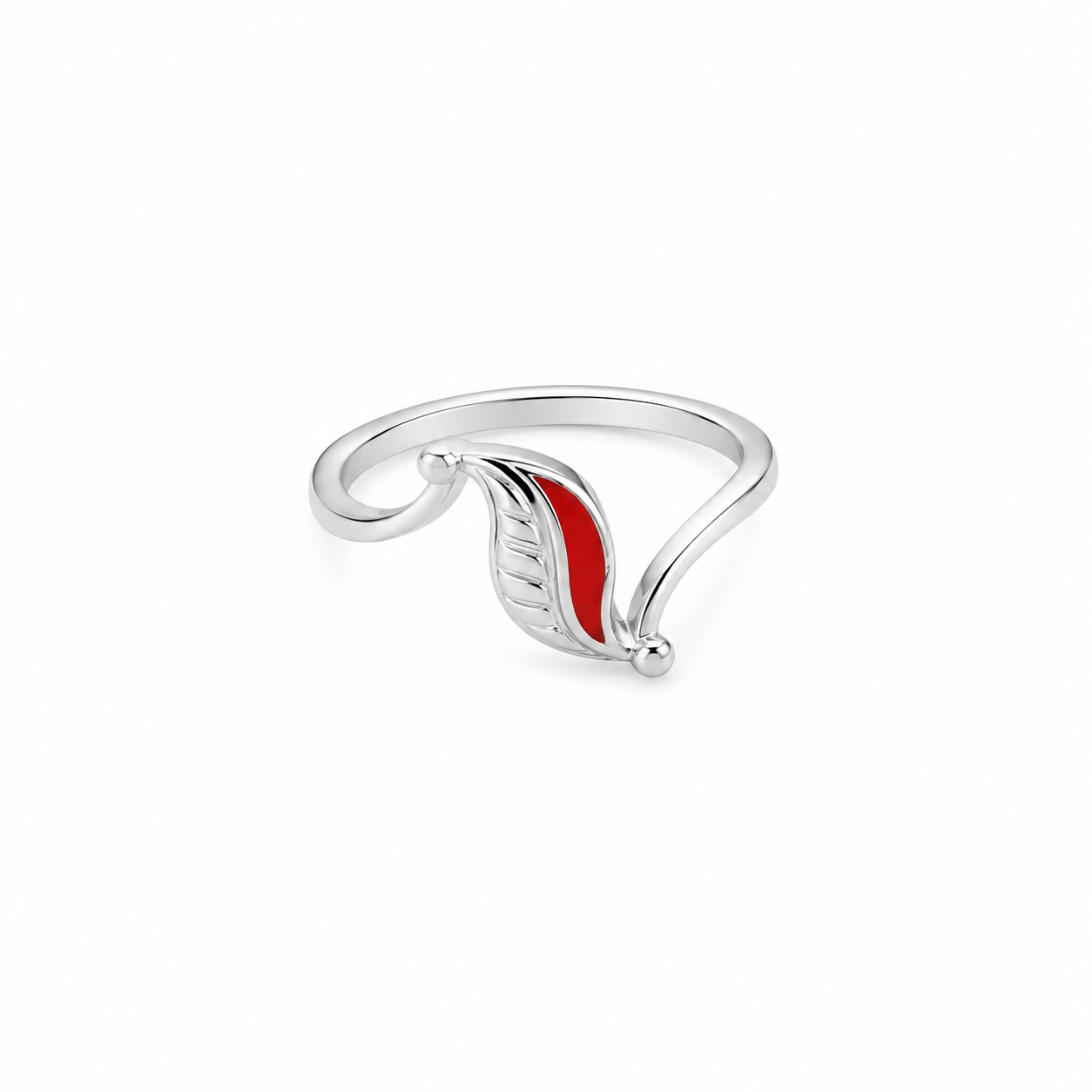 Red Enamel Leaf Ring – 925 Sterling Silver – OYA by Gemkara view 1