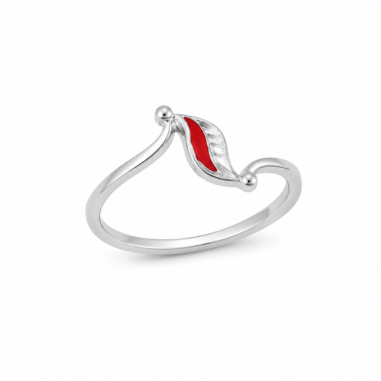 Red Enamel Leaf Ring – 925 Sterling Silver – OYA by Gemkara view 3