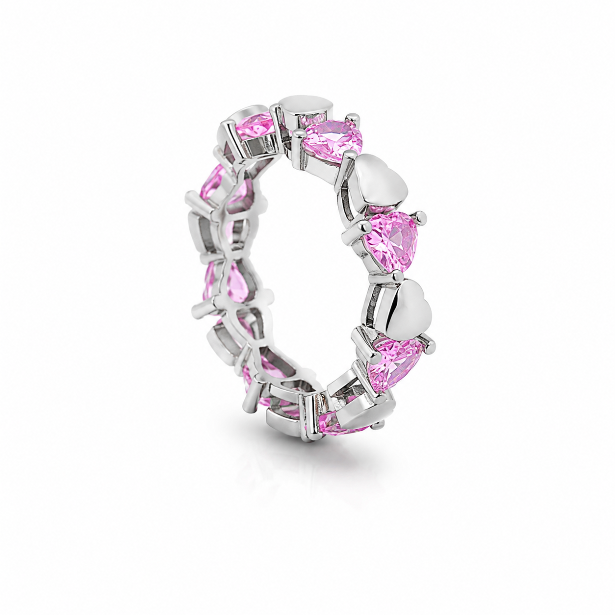 Pink Heart Eternity Ring – 925 Sterling Silver – OYA by Gemkara view 2
