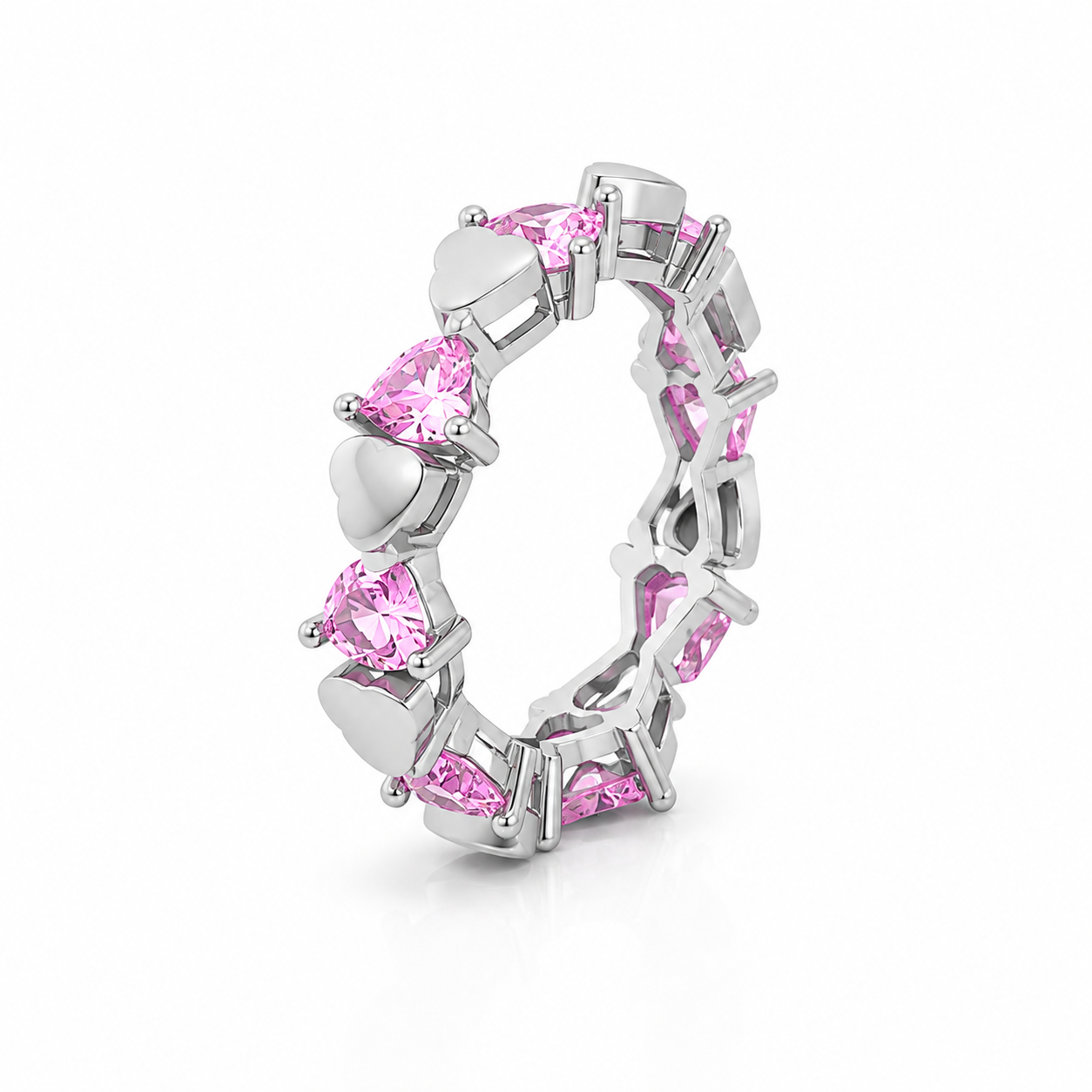 Pink Heart Eternity Ring – 925 Sterling Silver – OYA by Gemkara view 3