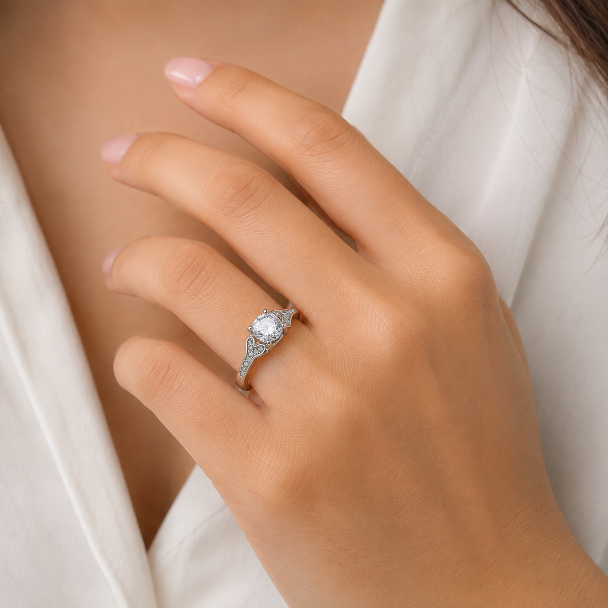 Round Solitaire Ring – 925 Sterling Silver – OYA by Gemkara view 2