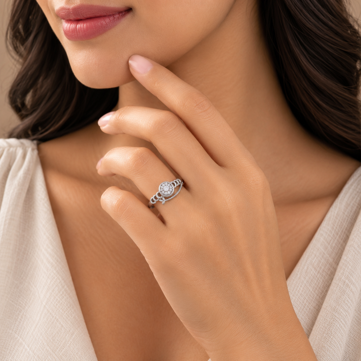 Floral Halo Ring – 925 Sterling Silver – OYA by Gemkara view 2