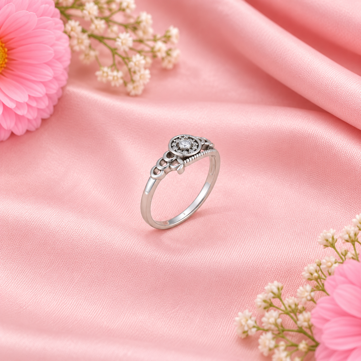 Floral Halo Ring – 925 Sterling Silver – OYA by Gemkara view 3