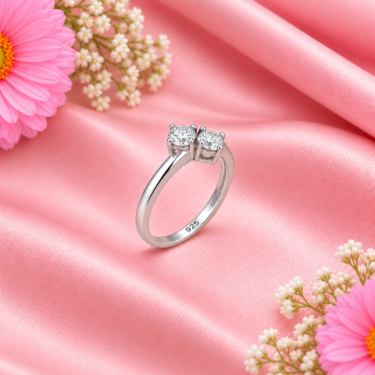 Double Stone Ring – 925 Sterling Silver – OYA by Gemkara view 3