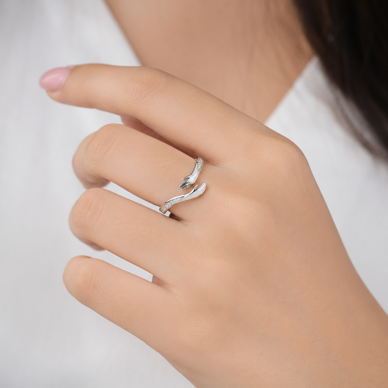 Diamond Hug Ring – 925 Sterling Silver – OYA by Gemkara view 2