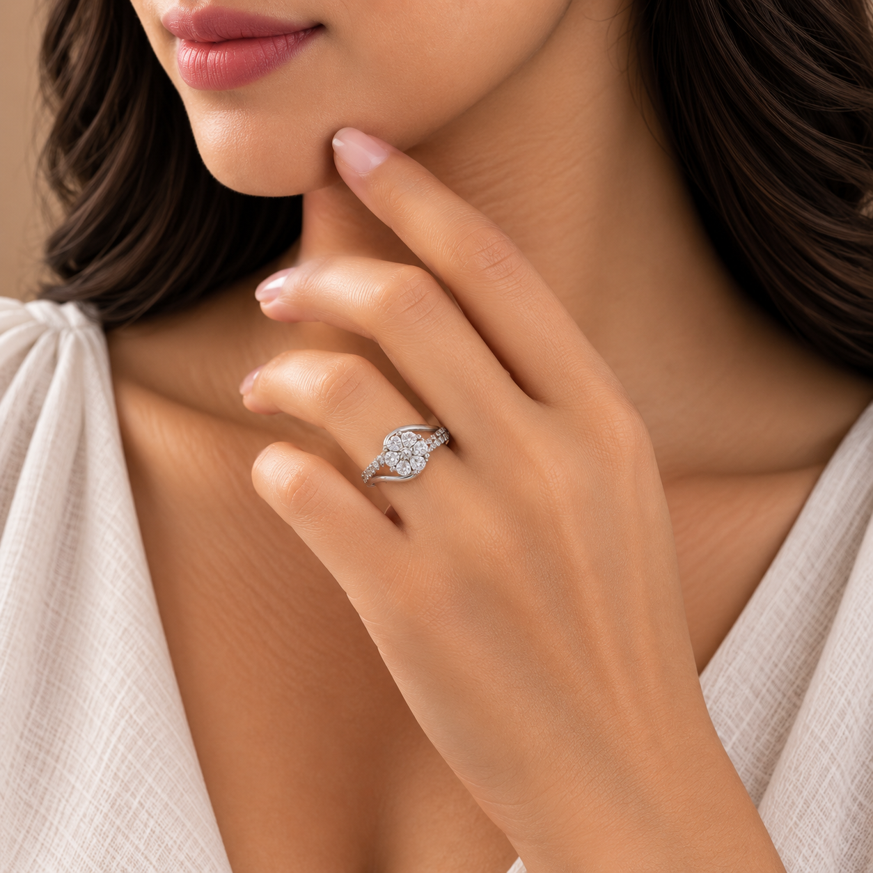Floral Diamond Ring – 925 Sterling Silver – OYA by Gemkara view 2