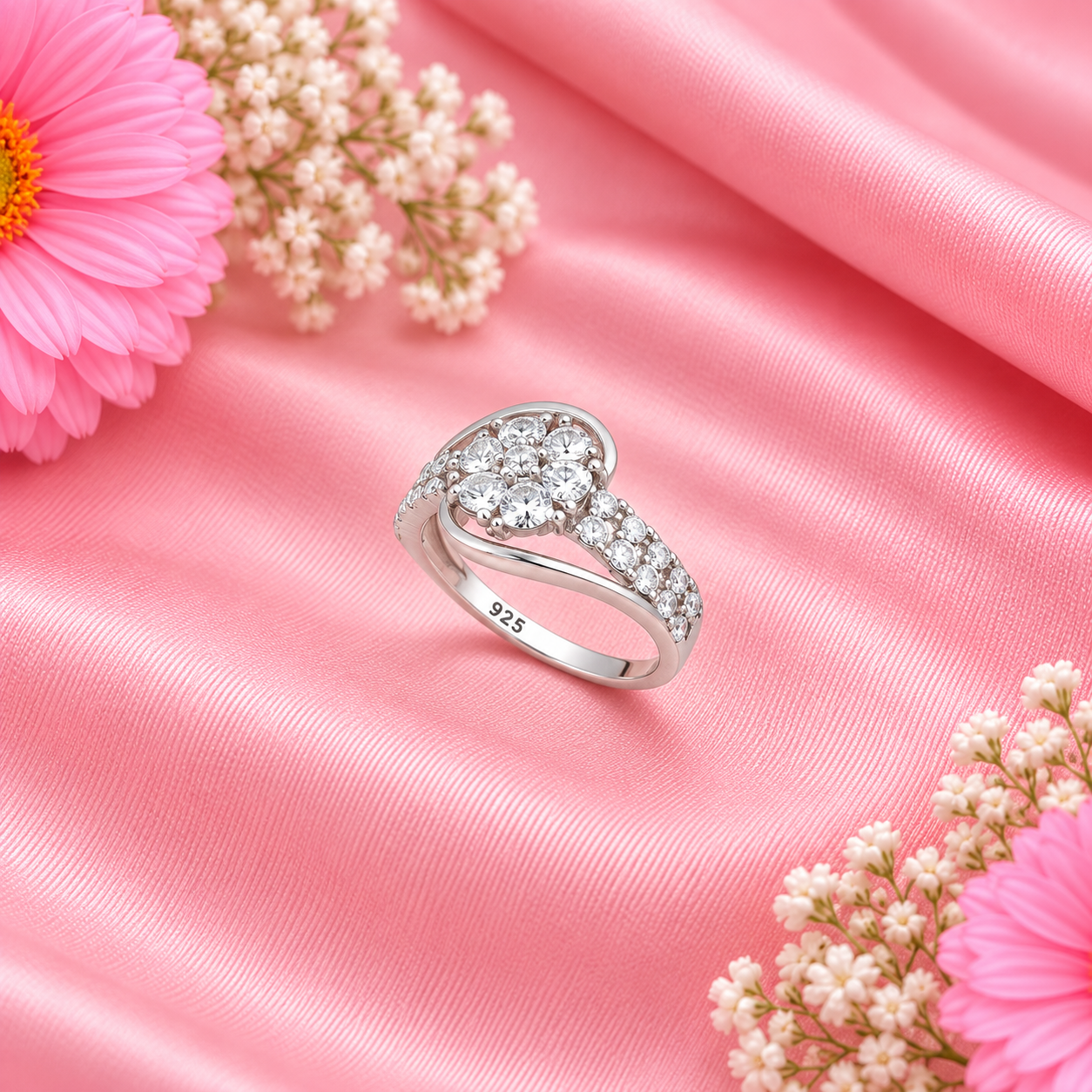 Floral Diamond Ring – 925 Sterling Silver – OYA by Gemkara view 3