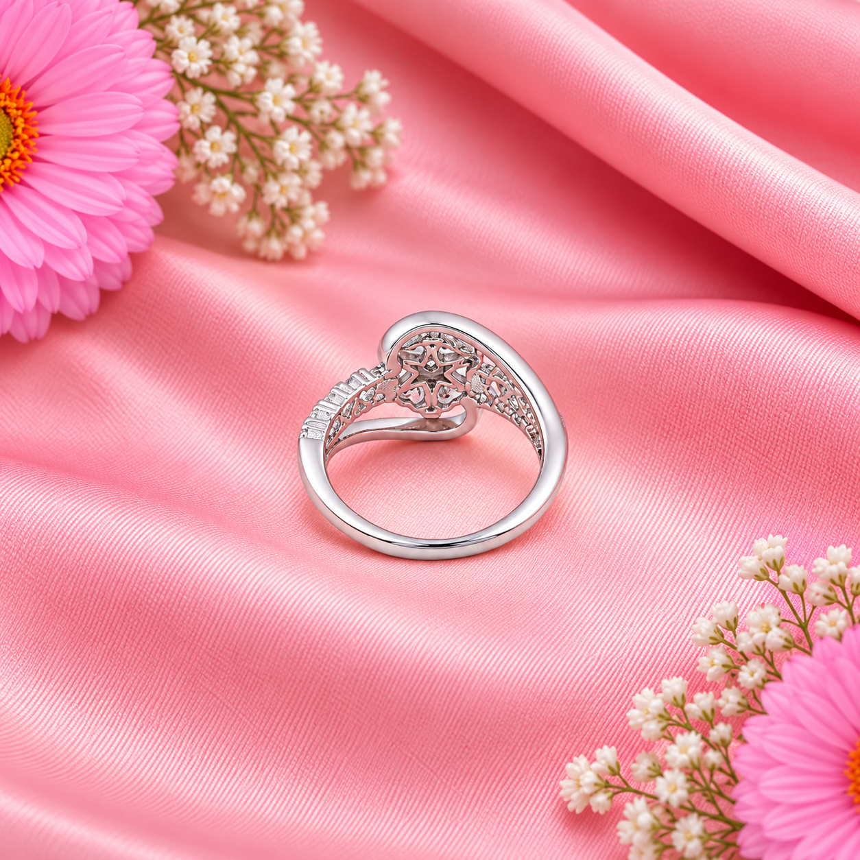 Floral Diamond Ring – 925 Sterling Silver – OYA by Gemkara view 4