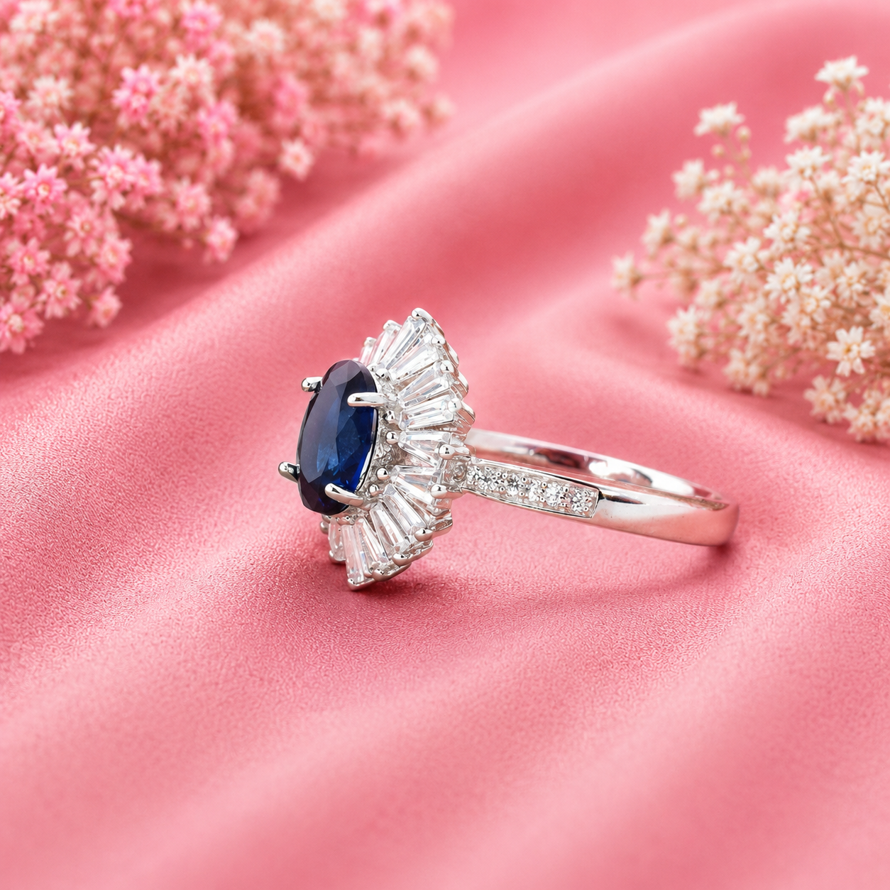 Blue Sapphire Ballerina Silver Ring – OYA by Gemkara view 2