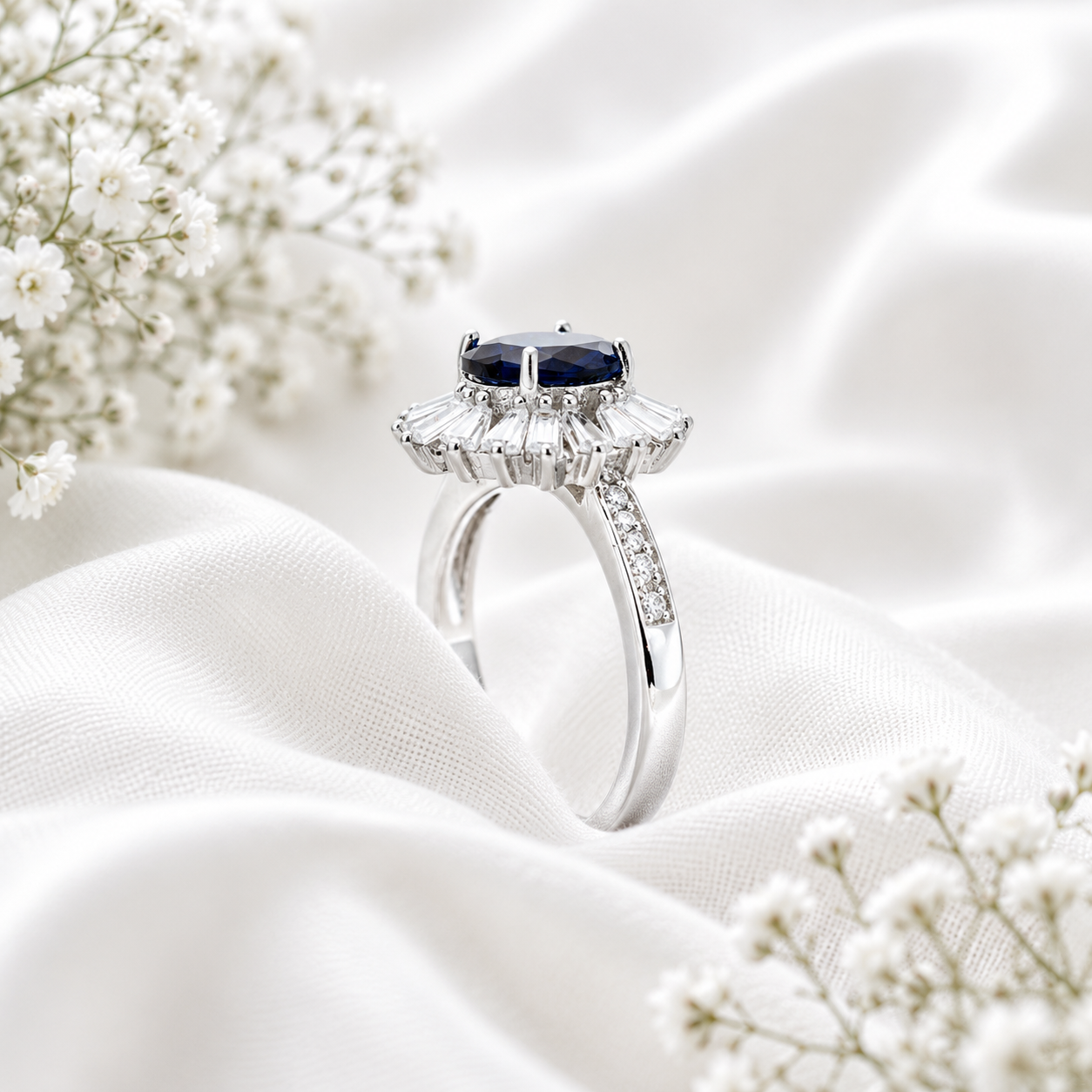 Blue Sapphire Ballerina Silver Ring – OYA by Gemkara view 3