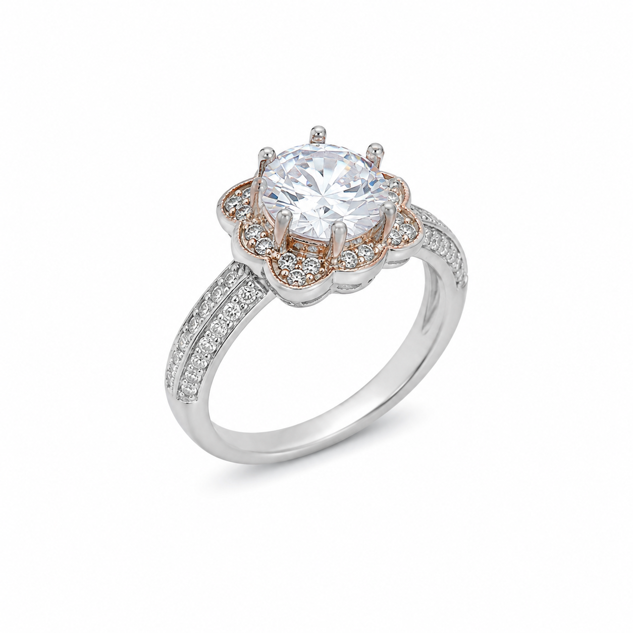 Floral Halo Solitaire CZ Ring – 925 Sterling Silver – OYA by Gemkara view 2