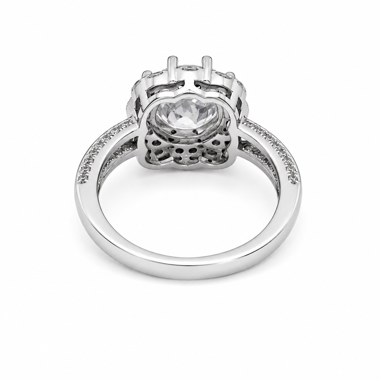 Floral Halo Solitaire CZ Ring – 925 Sterling Silver – OYA by Gemkara view 3