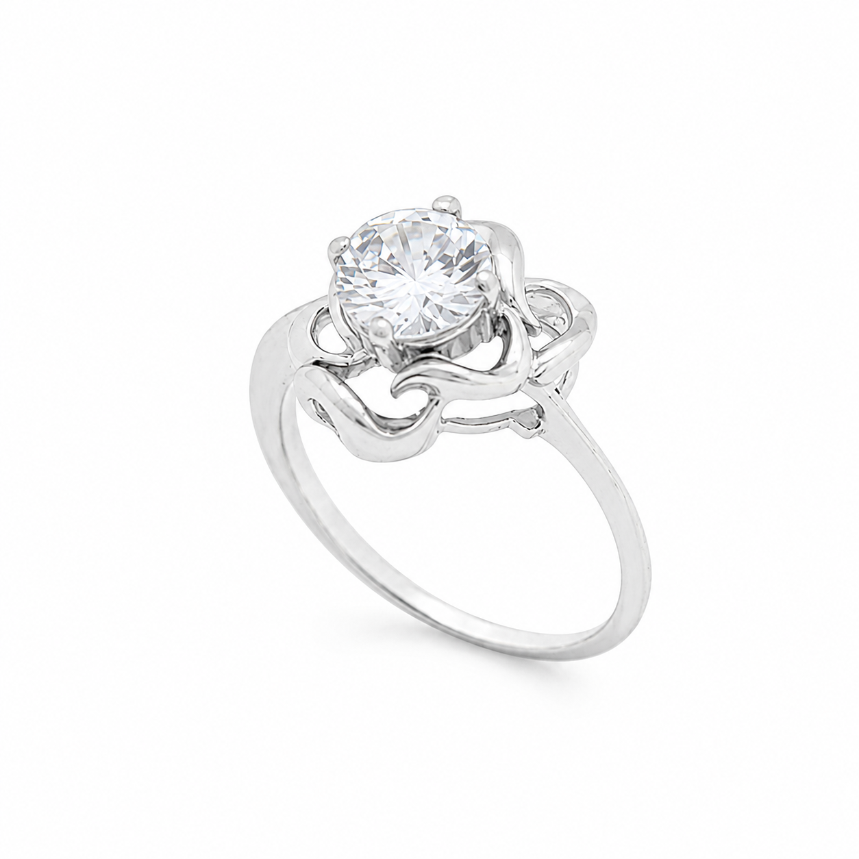 Floral Swirl Solitaire CZ Ring – 925 Sterling Silver – OYA by Gemkara view 2