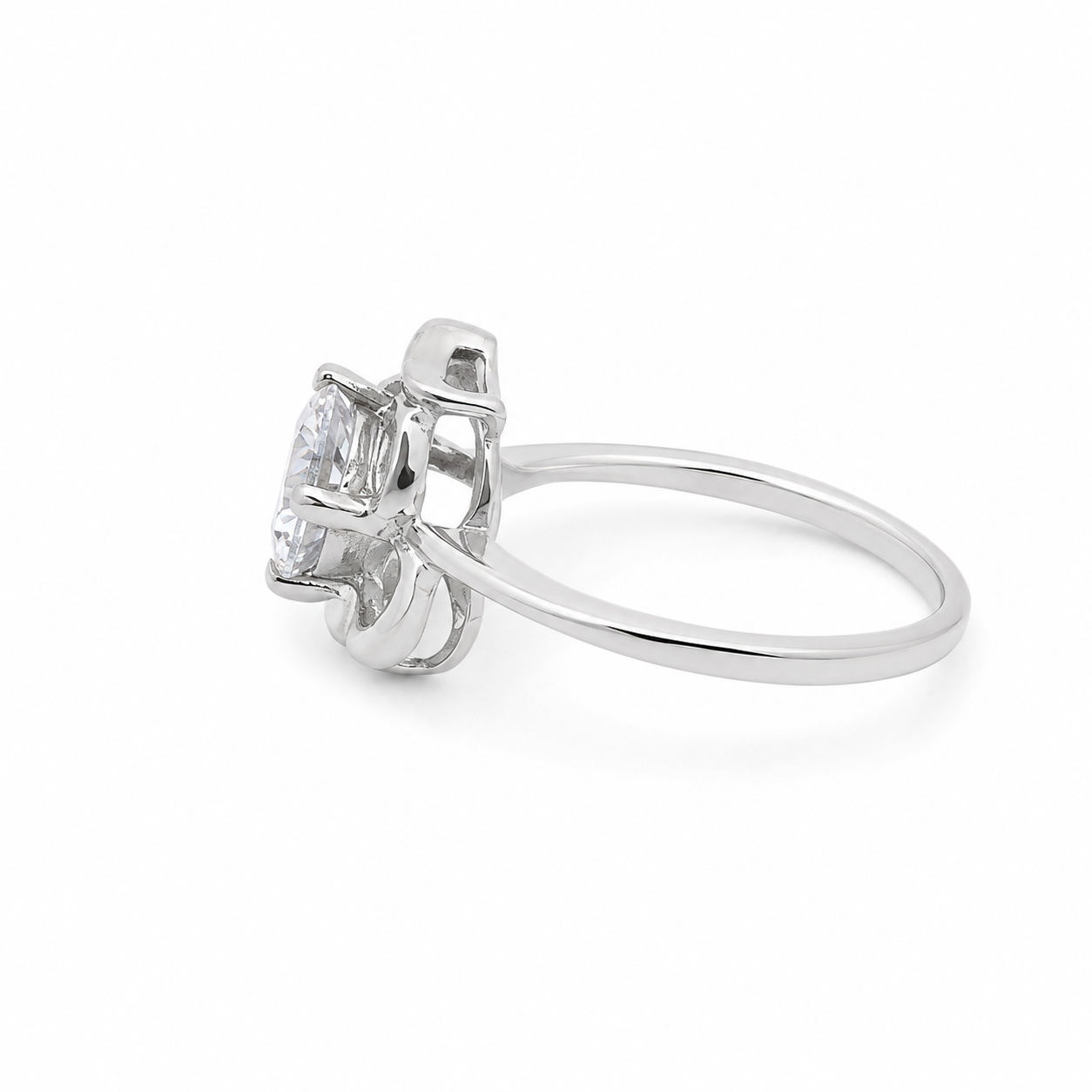 Floral Swirl Solitaire CZ Ring – 925 Sterling Silver – OYA by Gemkara view 3
