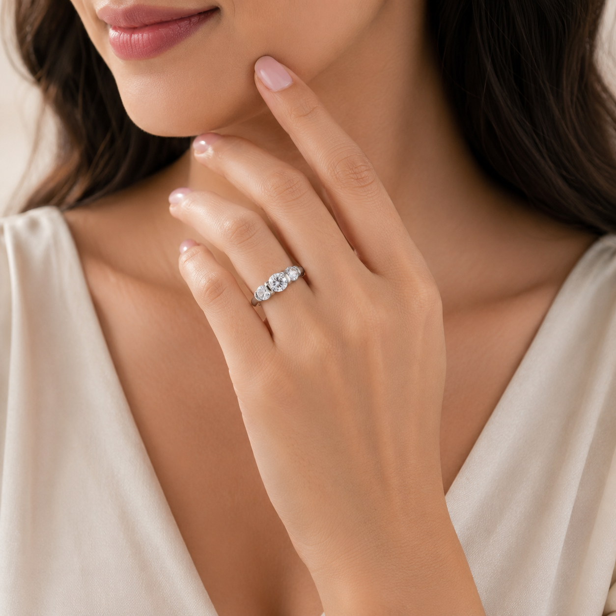 Three Stone Ring – 925 Sterling Silver – OYA by Gemkara view 2