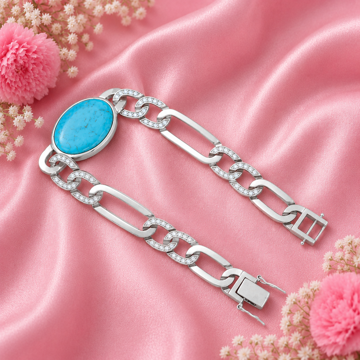 Turquoise Link Bracelet – 925 Sterling Silver – OYA by Gemkara view 2