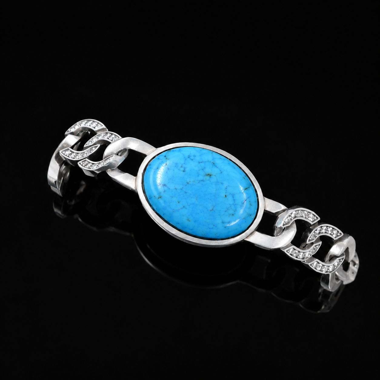 Turquoise Link Bracelet – 925 Sterling Silver – OYA by Gemkara view 4