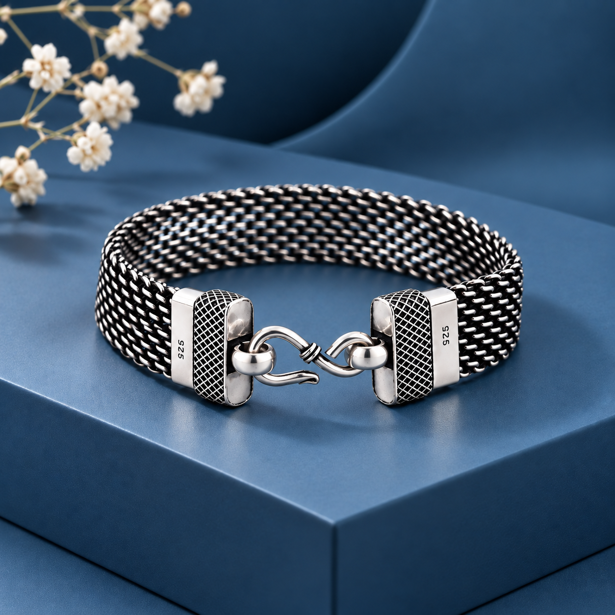Antique Men’s Mesh Bracelet – 925 Sterling Silver – OYA by Gemkara view 3