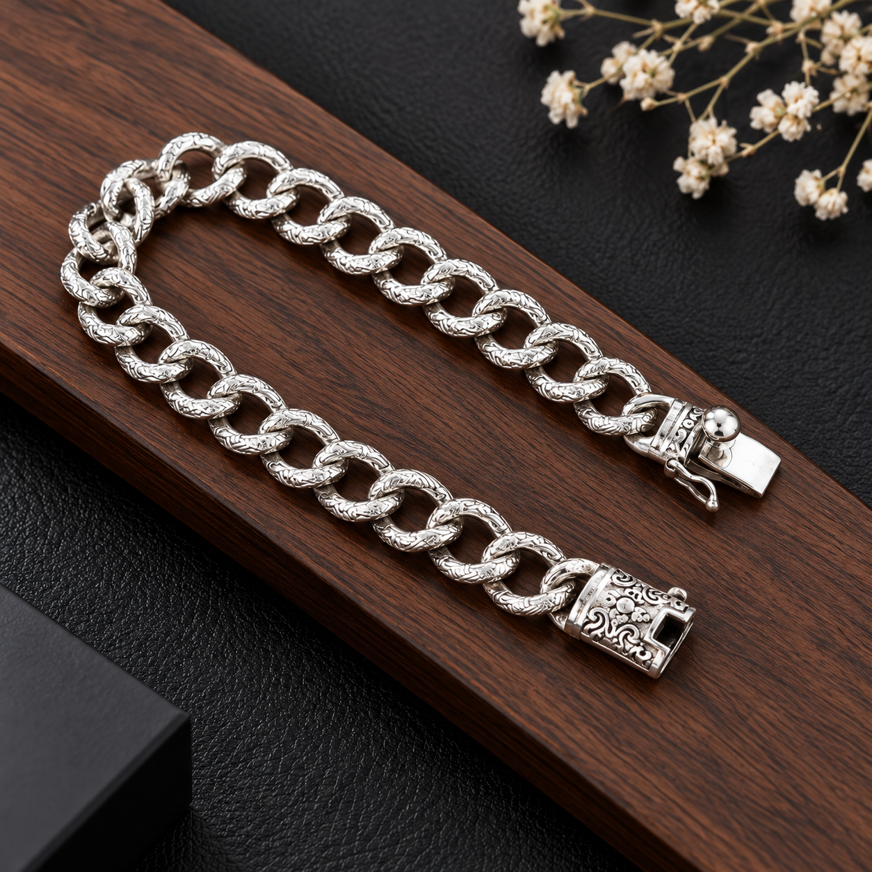 Antique Textured Chain Bracelet – 925 Sterling Silver – OYA by Gemkara view 4