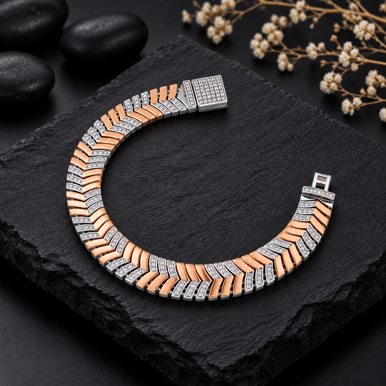 Gold Polish Two-Tone Bracelet – 925 Sterling Silver – OYA by Gemkara view 4