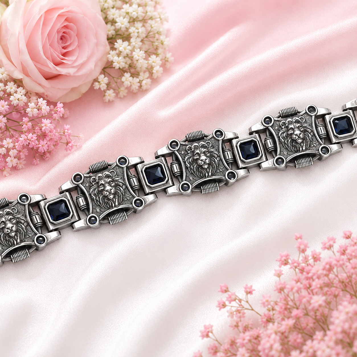 Sapphire Lion Bracelet – 925 Sterling Silver – OYA by Gemkara view 2