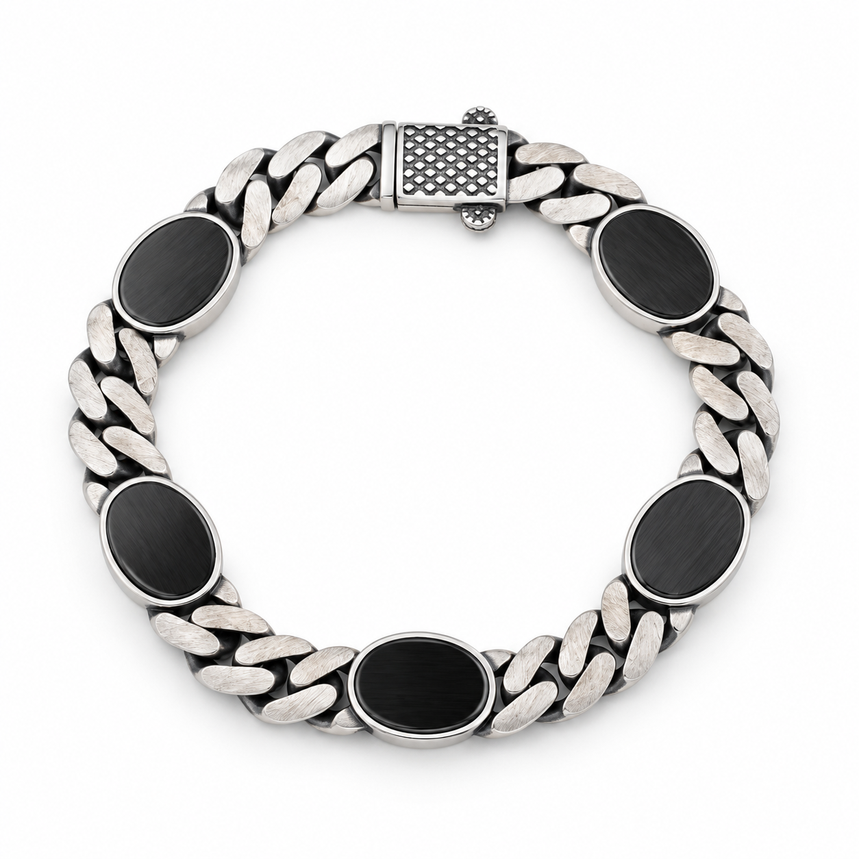 Antique Men’s Black Chain Bracelet – 925 Sterling Silver – OYA by Gemkara view 1