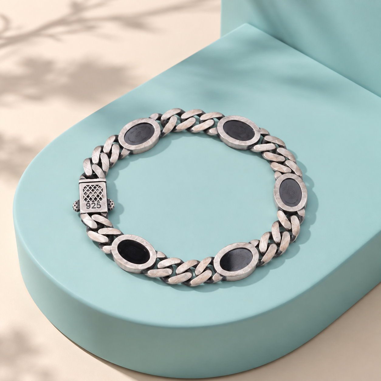 Antique Men’s Black Chain Bracelet – 925 Sterling Silver – OYA by Gemkara view 3