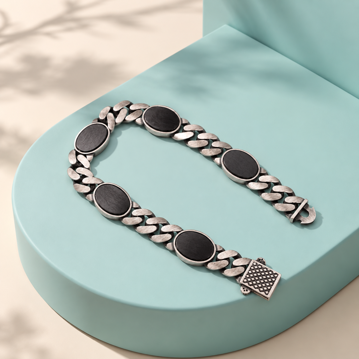 Antique Men’s Black Chain Bracelet – 925 Sterling Silver – OYA by Gemkara view 4