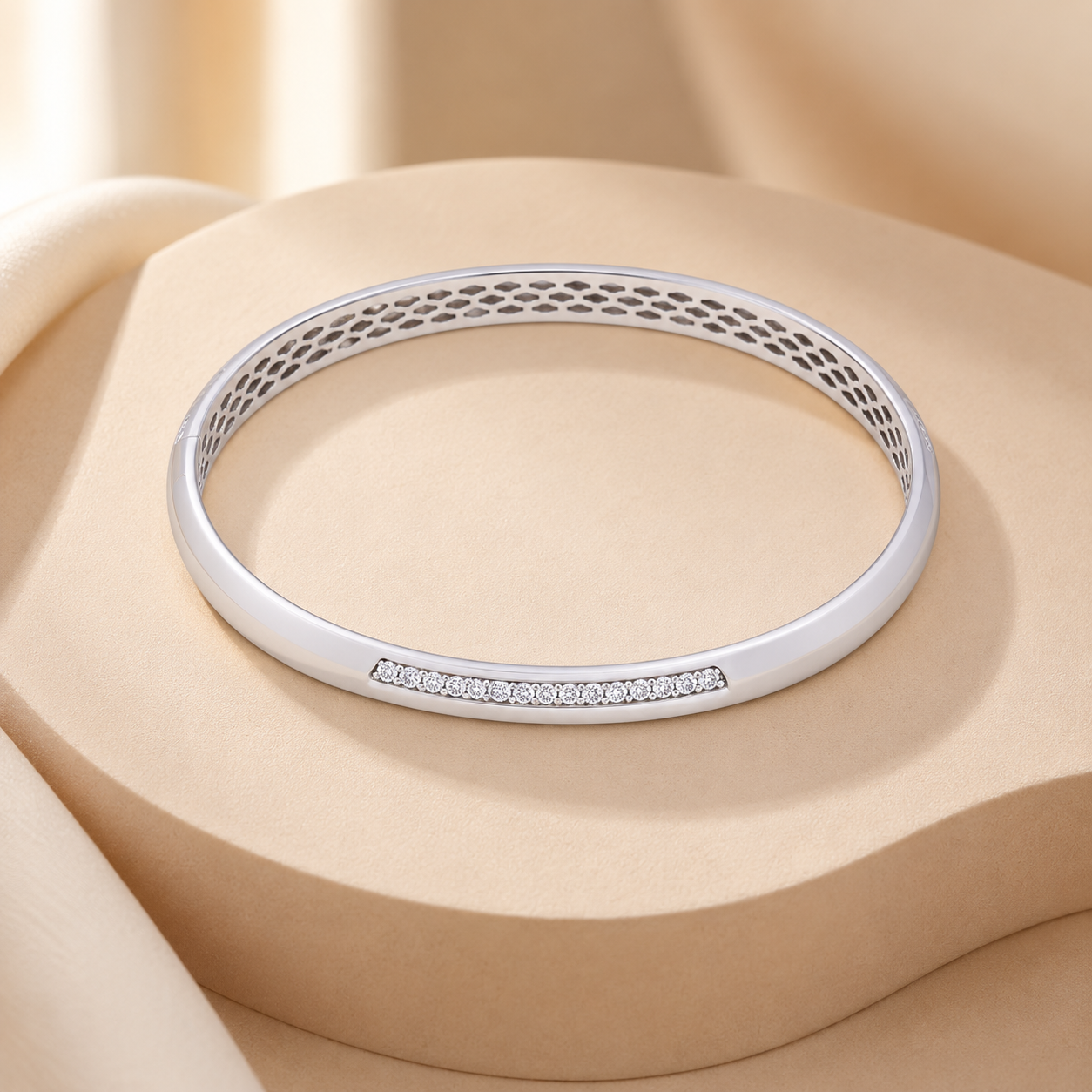 Beaded Diamond Kada – 925 Sterling Silver – OYA by Gemkara view 3