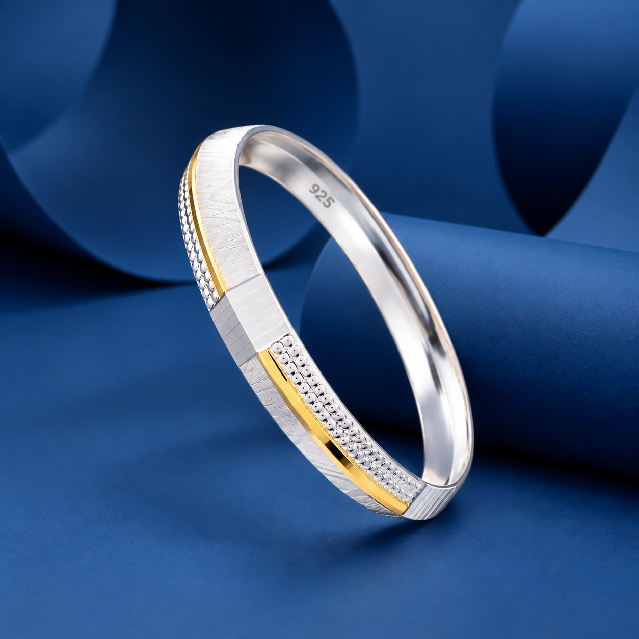 Two-Tone Gold Kada – 925 Sterling Silver – OYA by Gemkara view 4