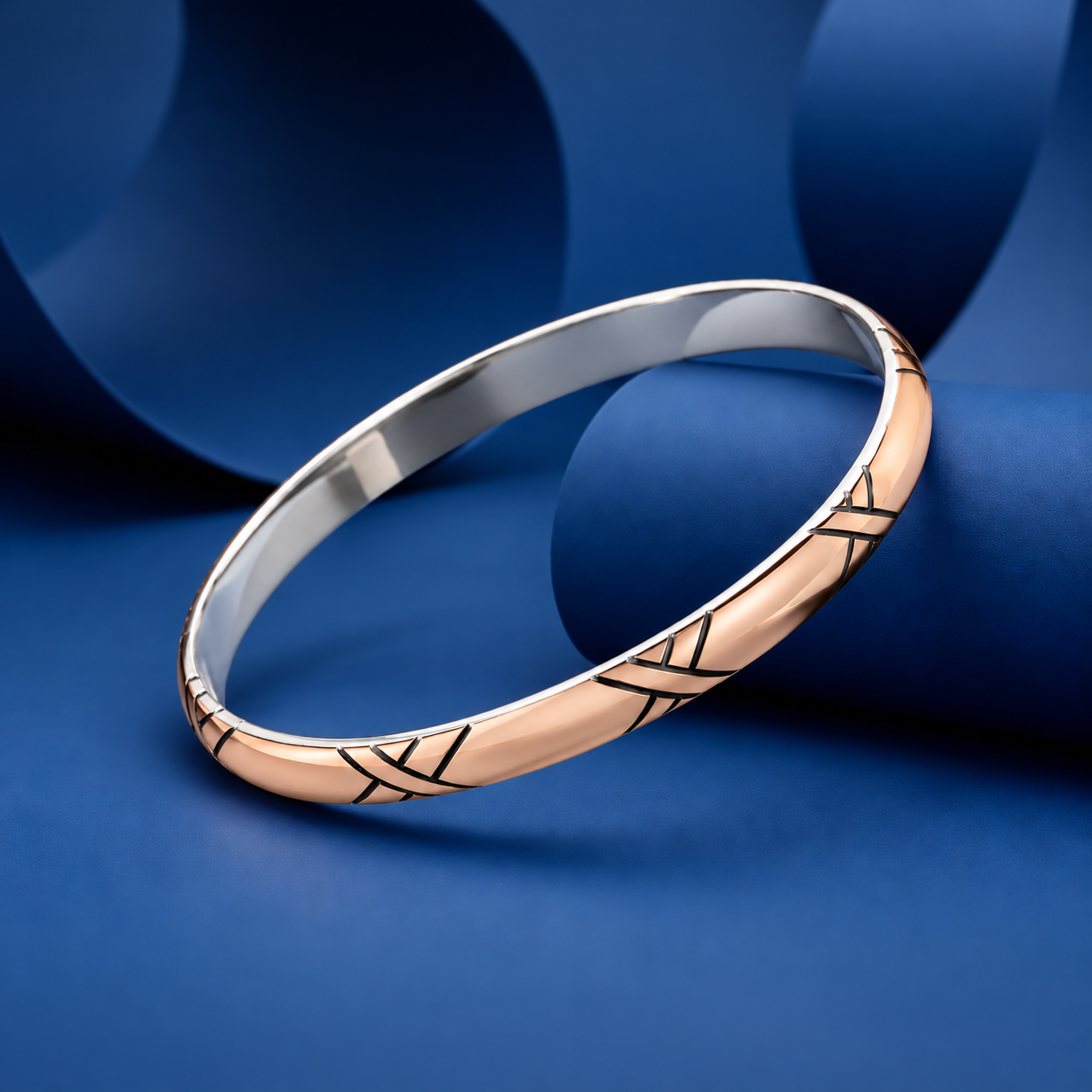 Rose Gold Crossline Kada – 925 Sterling Silver – OYA by Gemkara view 3